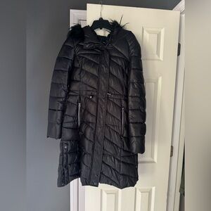 Andrew Marc midi coat with fur hood